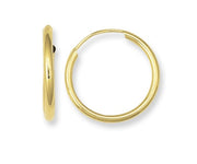 14K Yellow Gold Endless Hoop Earrings 15mm